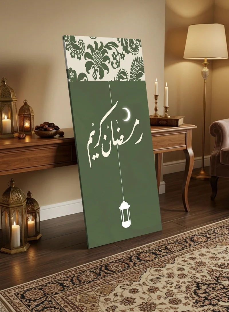 لوحة لوحة كانفاس على إطار خشبي مع حامل خلفي بتصميم رمضان كريم